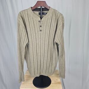 Bill Blass Ribbed Henley Sweater Mens XL Tan Cotton Acrylic NWT